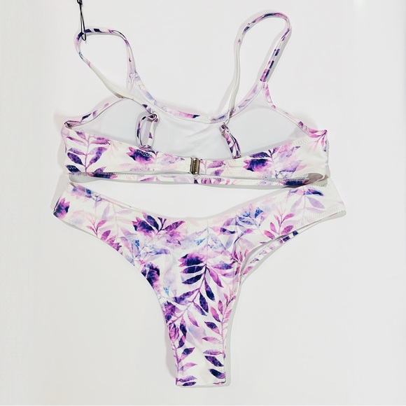 NWT Zaful White & Purple Watercolor Floral Bikini Set - Picture 2 of 3